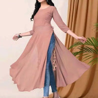 Classic Pink Women Georgette A-Line Kurti