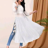 Classy White Women Georgette A-Line Kurti