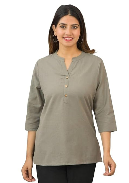 Grey Women Cotton Short Length Kurtis