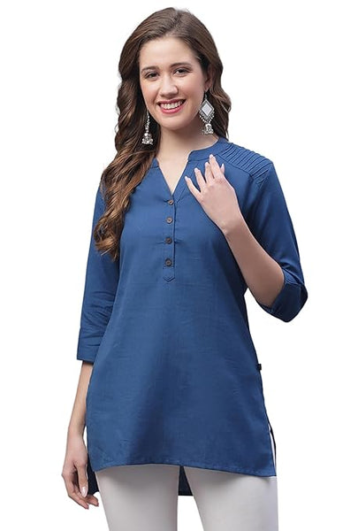 Blue Women's Cotton Short Kurti