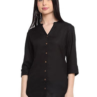 Black Women's Rayon Solid Top Kurti