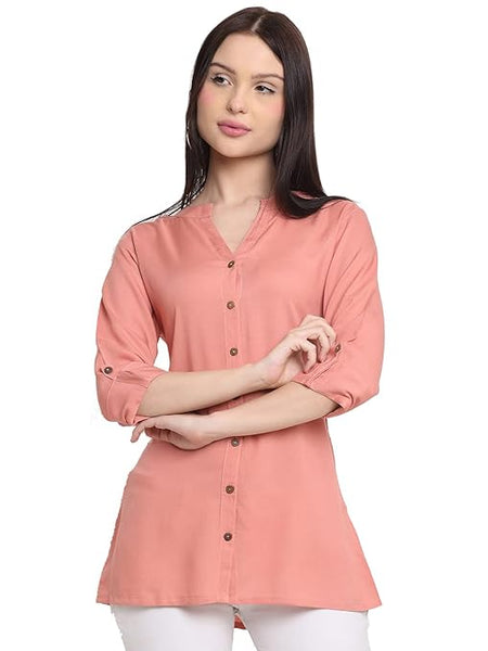 Pink Women's Rayon Solid Top Kurti