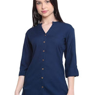 Navy Women's Rayon Solid Top Kurti