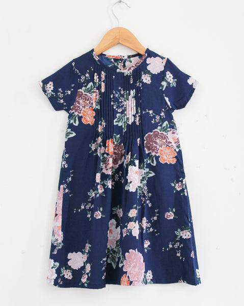 Classy Navy Printed Girls Summer Frocks