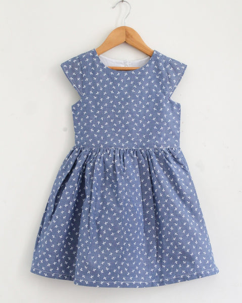 Classic Blue Net Girls Summer Frocks