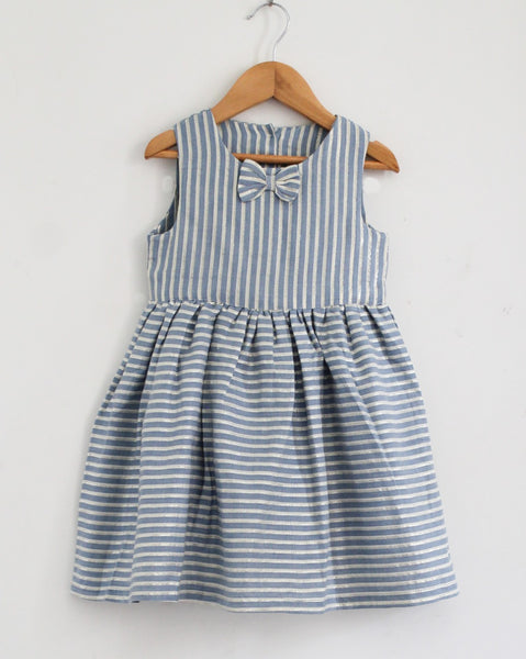 Classy Blue Strpes Girls Summer Frocks