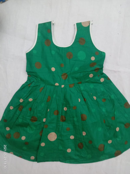 Green Polka Dot Printed Kids Dress