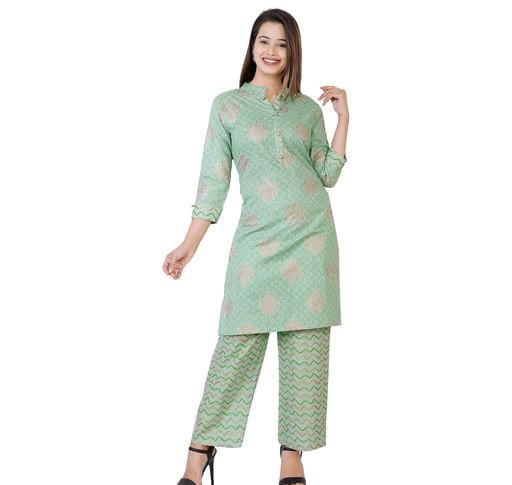 Stylish Blue Cotton Printed Women Kurta Sets