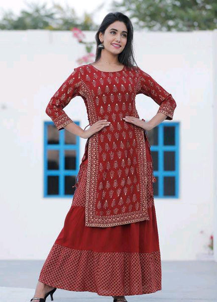 Alisha Petite Maroon Printed Kurtis