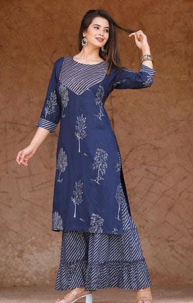 Adrika Petite Blue Printed Women Kurta Sets