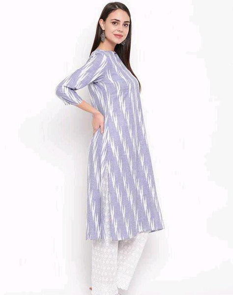 Abhisarika Cotton Blue Printed Ensemble Kurtis-XXS