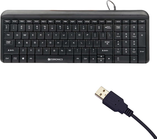 Zebronics Zeb-Glide / Multimedia, Rupee Symbol Key, Gold Plated USB Connector Wired USB Desktop Keyboard  (Black)