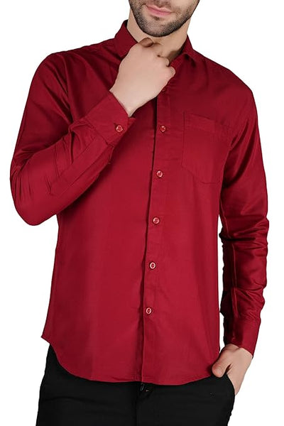 Maroon Mens Slim fit Solid Casual Cotton Shirt