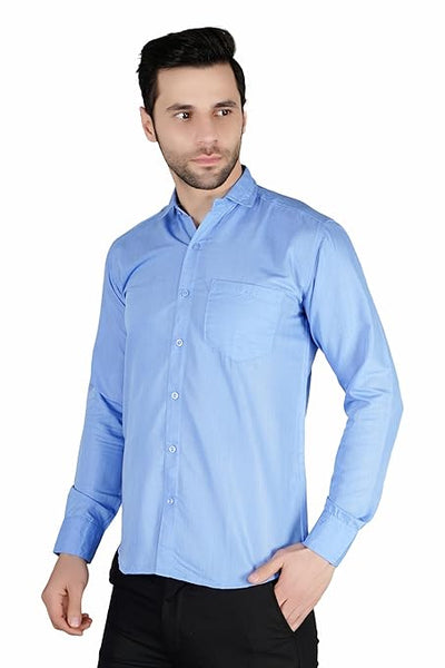 Blue Mens Slim fit Solid Casual Cotton Shirt