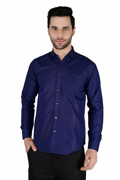 Navy Mens Slim fit Solid Casual Cotton Shirt