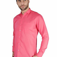 Pink Mens Slim fit Solid Casual Cotton Shirt