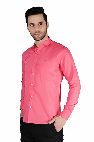 Pink Mens Slim fit Solid Casual Cotton Shirt