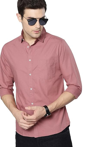 Classy Pink Men Solid Slim Fit Cotton Casual Shirt