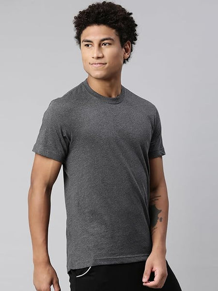 Men Regular Fit Grey Melange T-Shirt