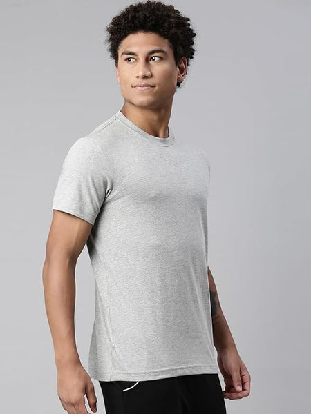 Men Regular Fit Light Grey Melange T-Shirt