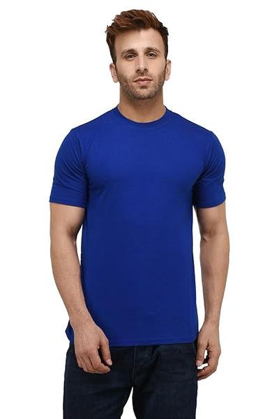 Men Plain Cotton Royal Blue T-Shirt