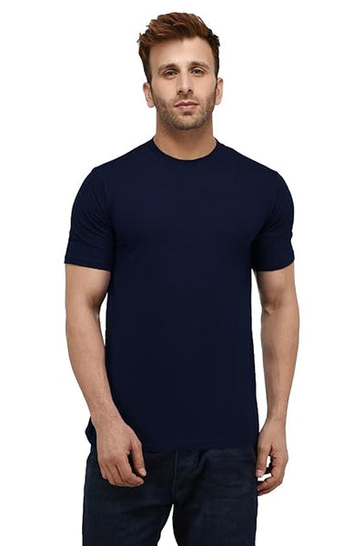 Men Plain Cotton Dark Blue T-Shirt