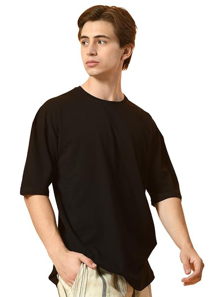 Men Drop Shoulder Black T-Shirt