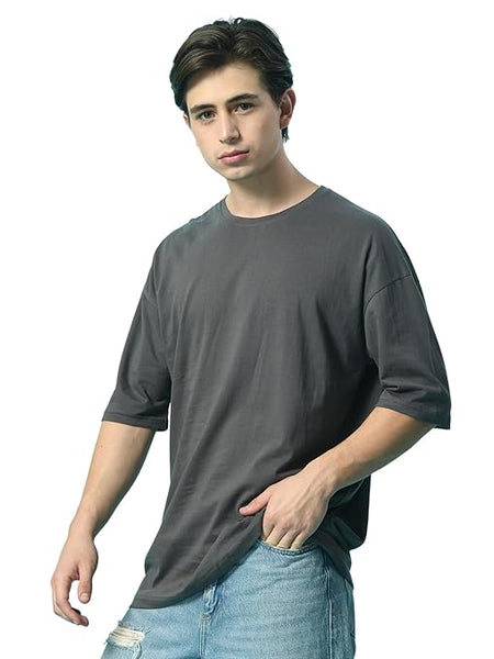 Men Drop Shoulder Charcoal T-Shirt