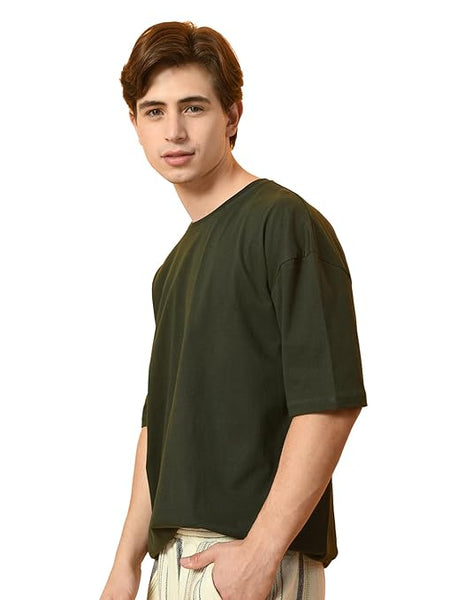 Men Drop Shoulder Green T-Shirt