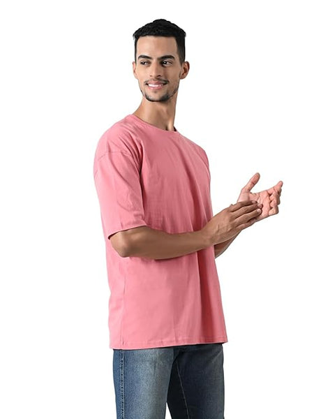 Men Drop Shoulder Peach T-Shirt