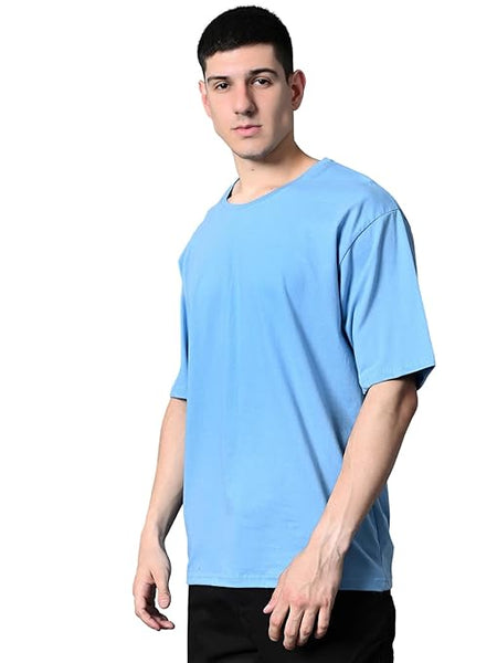 Men Drop Shoulder Sky Blue T-Shirt