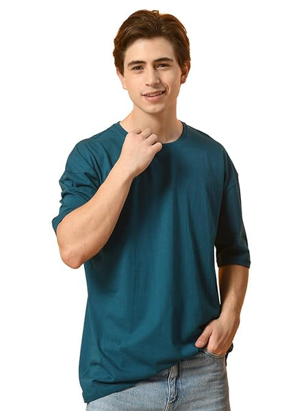 Men Drop Shoulder Teal T-Shirt