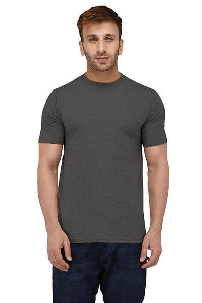 Men Plain Cotton Dark Grey T-Shirt