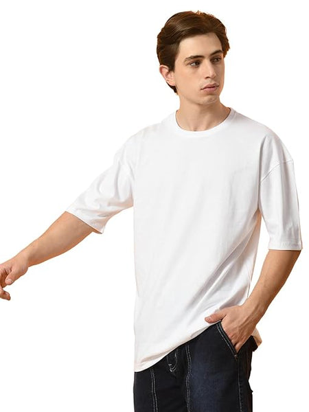 Men Drop Shoulder White T-Shirt