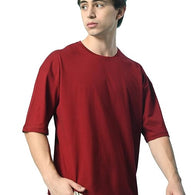 Men Drop Shoulder Maroon T-Shirt