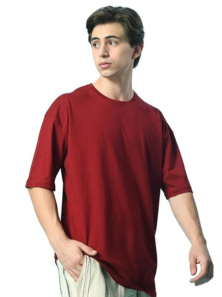 Men Drop Shoulder Maroon T-Shirt