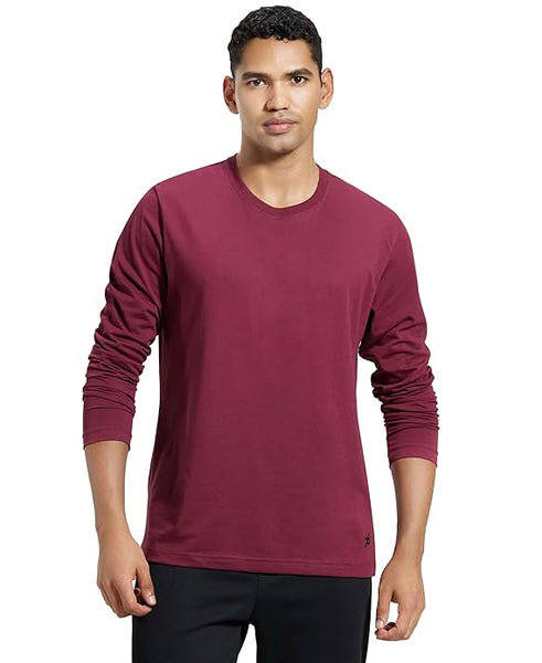 Men Full Sleeves Burgundy T-Shirt