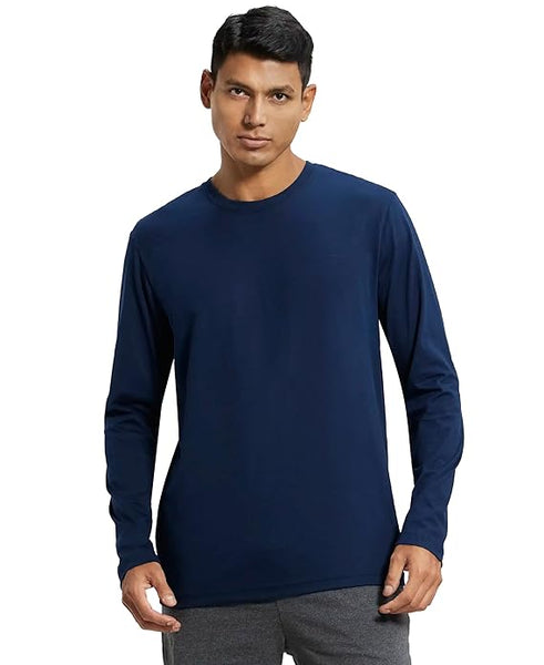 Men Full Sleeves Navy Blue T-Shirt