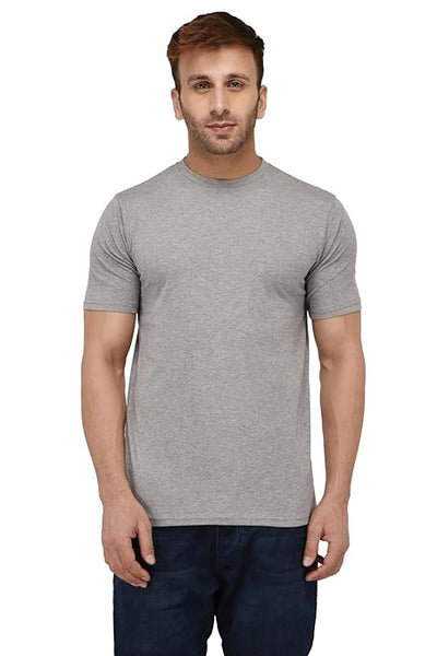 Men Plain Cotton Grey T-Shirt