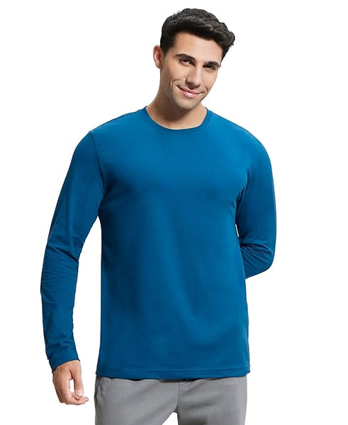 Men Full Sleeves Blue Teal T-Shirt