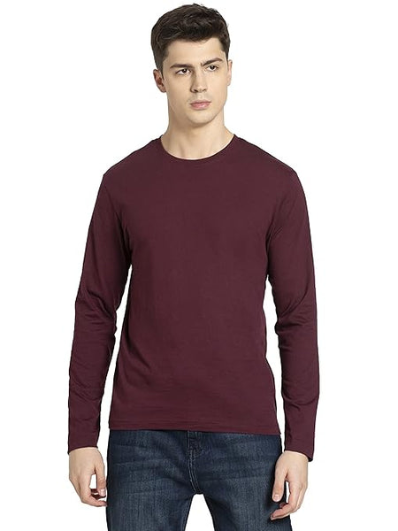 Men Full Sleeves Wine T-Shirt