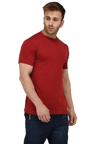 Men Plain Cotton Maroon T-Shirt