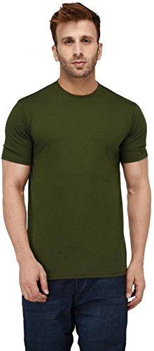 Men Plain Cotton Olive Green T-Shirt