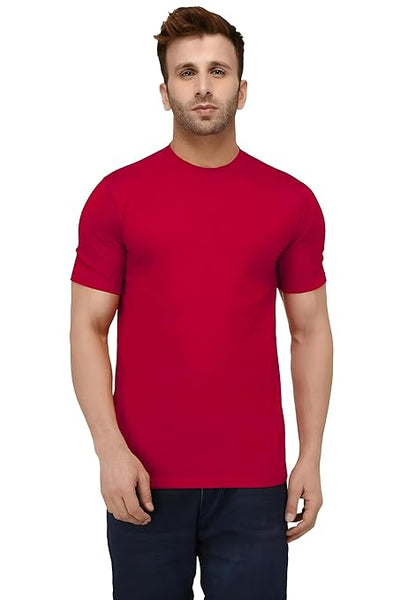 Men Plain Cotton Red T-Shirt