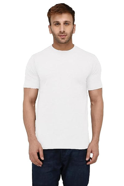 Men Plain Cotton White T-Shirt