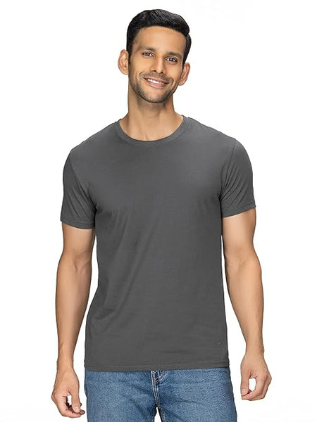 Men Regular Fit Dark Grey T-Shirt