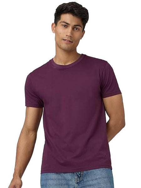 Men Regular Fit Plum Red T-Shirt