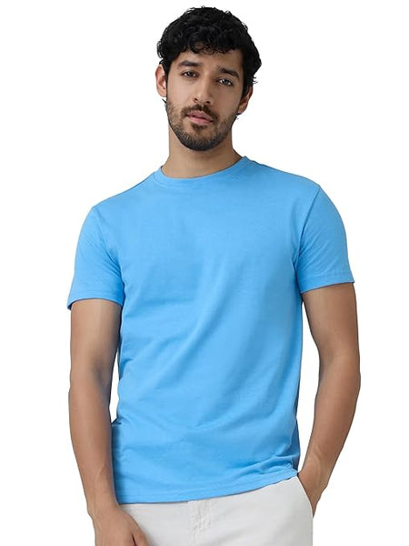 Men Regular Fit Azure Blue T-Shirt