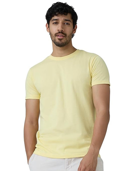 Men Regular Fit Light Yellow T-Shirt