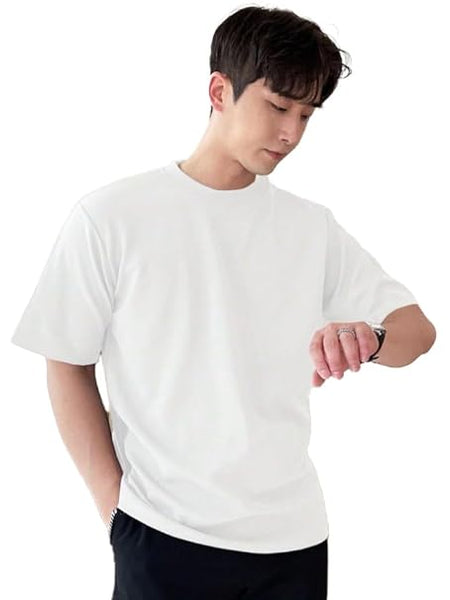 Men Round Neck White T-Shirt